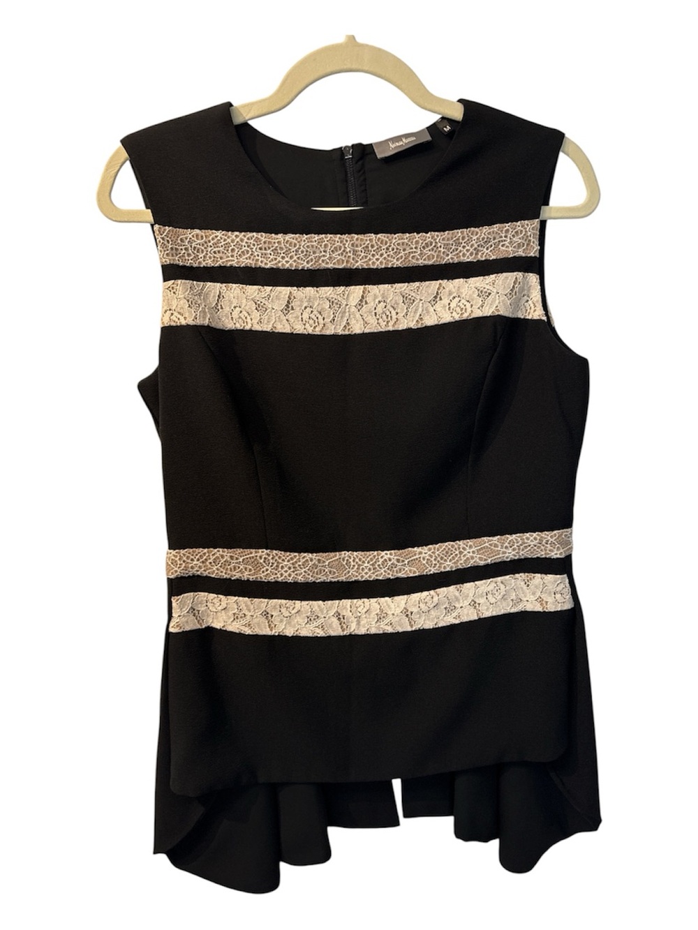 ⭐️ Neiman Marcus - Black Sleeveless Top with Cream Lace Insets- size M